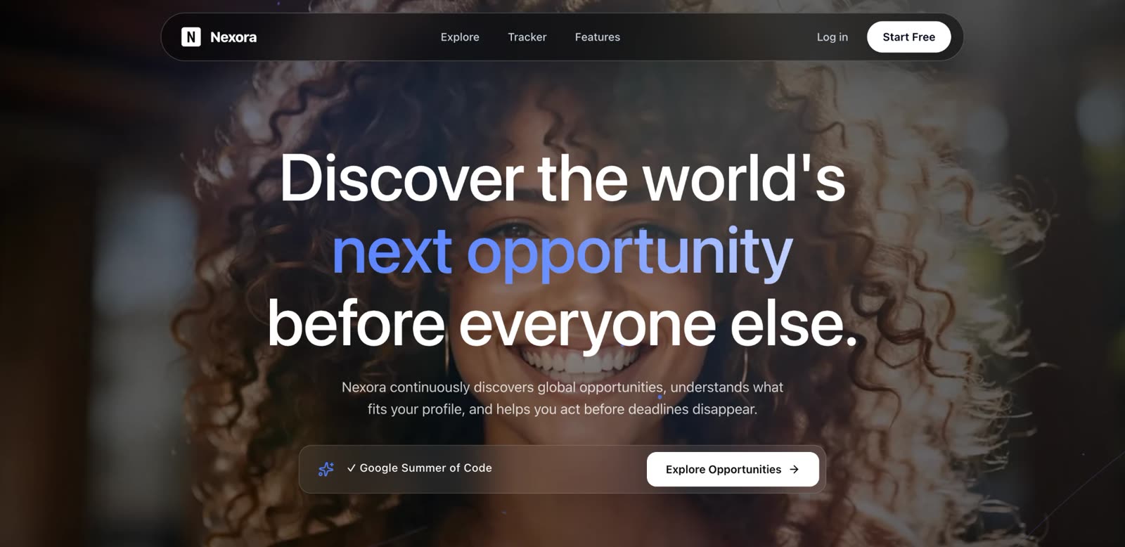 Nexora home page: Discover the world's next opportunity before everyone else